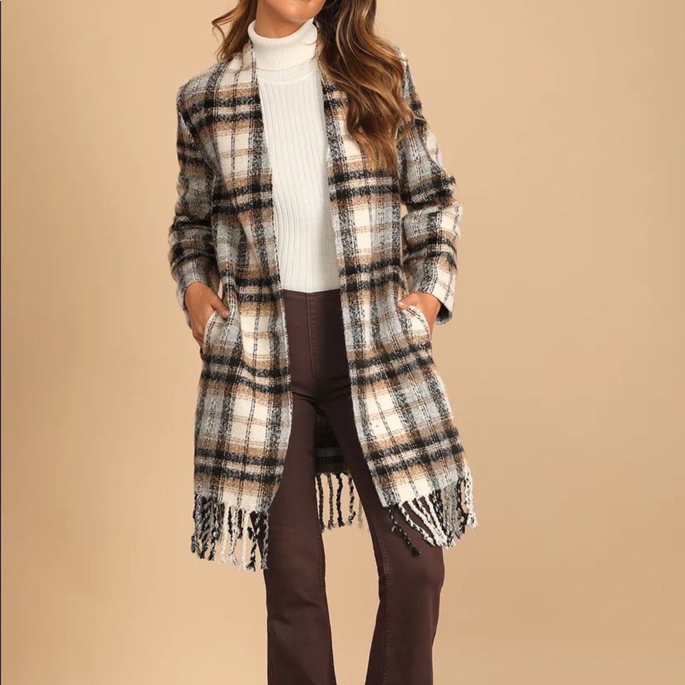 Lulus plaid fringe jacket